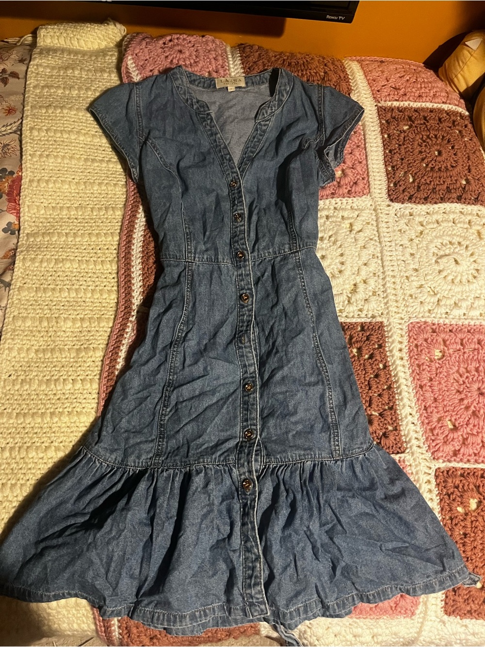 Laura Petites Button-Front Denim Midi Dress